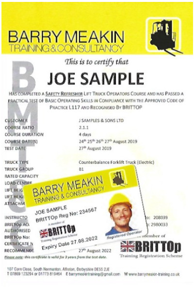 Forklift Training Certificate